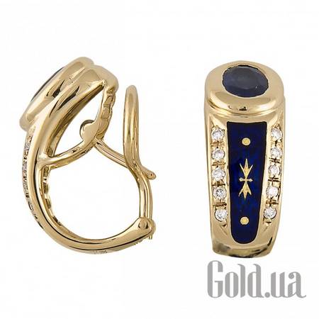 Серьги Золотые серьги с бриллиантами, сапфирами и эмалью