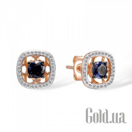 Серьги-гвоздики Золотые серьги с бриллиантами и сапфирами
