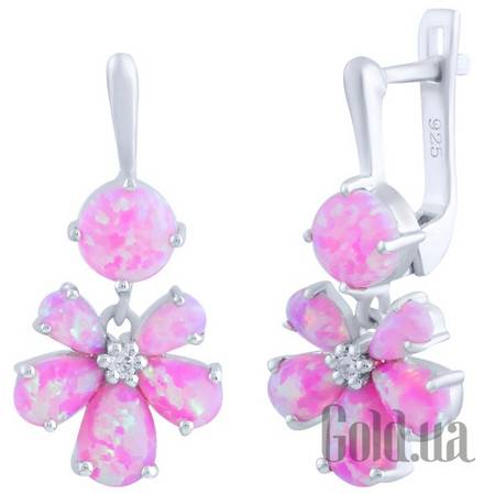 Серьги с подвесками Серебряные серьги с опалами и куб. циркониями