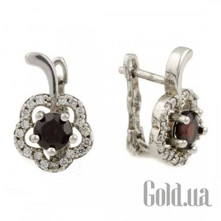 Серьги Серебряные серьги с гранатами и куб. циркониями