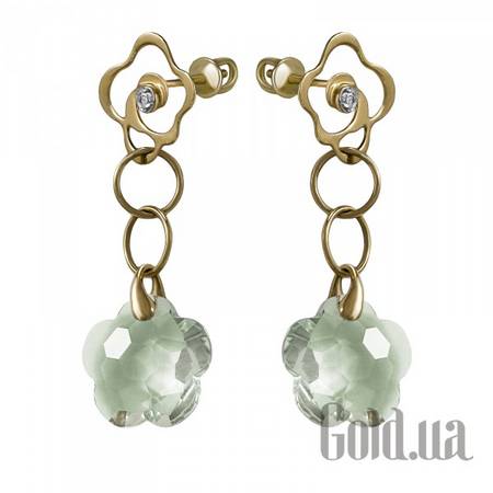 Серьги с подвесками Золотые серьги с бриллиантами и зелеными аметистами
