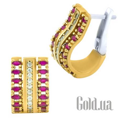 Серьги Серебряные серьги с рубинами и куб. циркониями