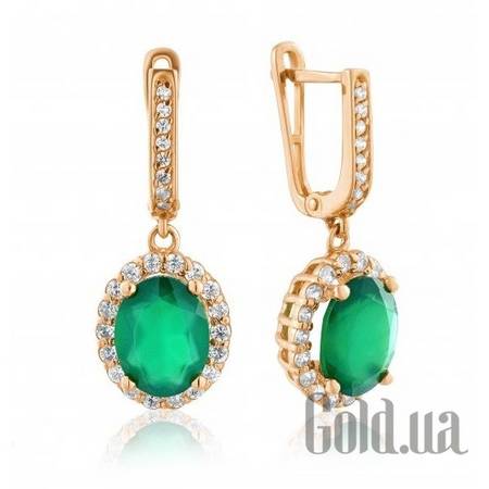 Серьги с подвесками Золотые серьги с ониксами и куб. циркониями