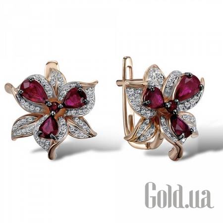 Серьги Золотые серьги с бриллиантами и рубинами