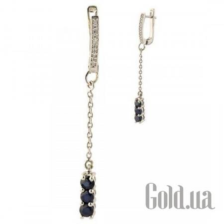 Серьги с подвесками Серебряные серьги с сапфирами и куб. циркониями