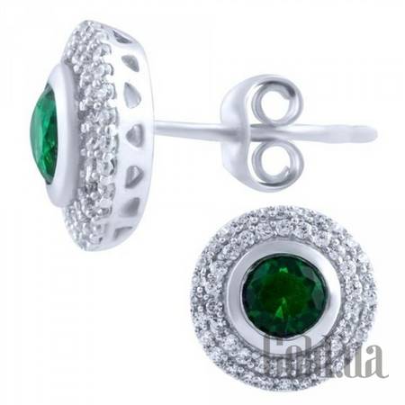Серьги-гвоздики Серебряные серьги с синт. изумрудами и куб. циркониями