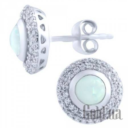 Серьги-гвоздики Серебряные серьги с опалами и куб. циркониями