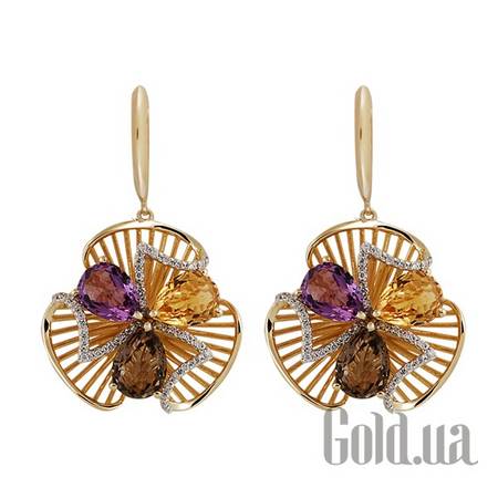 Серьги с подвесками Золотые серьги с бриллиантами и полудрагоценными камнями