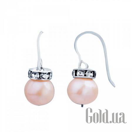 Серьги с подвесками Серебряные серьги с жемчугом и куб. циркониями