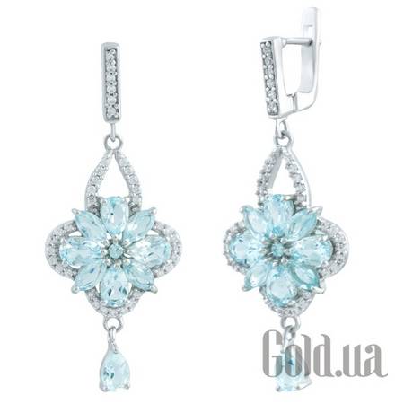 Серьги с подвесками Серебряные серьги с топазами и куб. циркониями