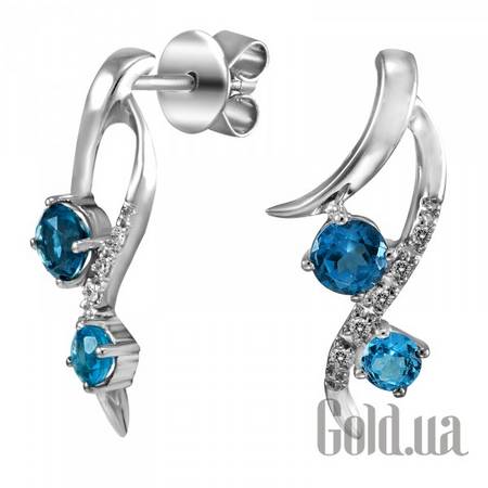 Серьги-гвоздики Золотые серьги с бриллиантами и топазом