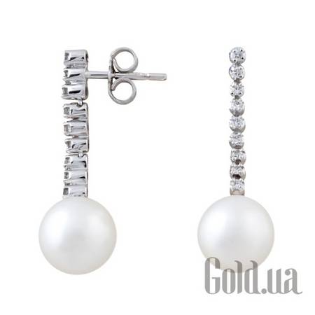 Серьги с подвесками Золотые серьги с бриллиантами и жемчугом