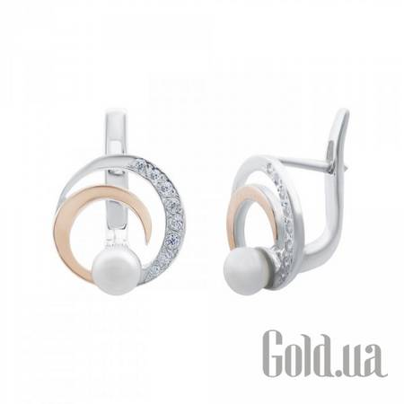 Серьги Серебряные серьги со вставкой из золота и куб. циркониями