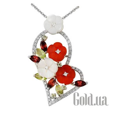 Колье с сердечком Золотое колье с бриллиантами и полудрагоценными камнями, 40