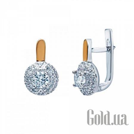 Серьги Серебряные серьги с куб. циркониями и вставками из золота