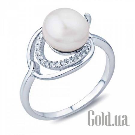 Женские кольца Женское серебряное кольцо с жемчугом и куб. циркониями, 18.5