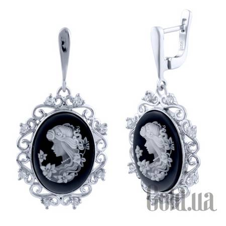 Серьги с подвесками Серебряные серьги с куб. циркониями, перламутром и эмалью