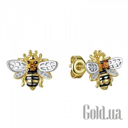 Серьги-гвоздики Золотые серьги с бриллиантами и цитринами
