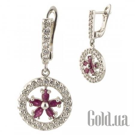 Серьги с подвесками Серебряные серьги с рубинами и куб. циркониями