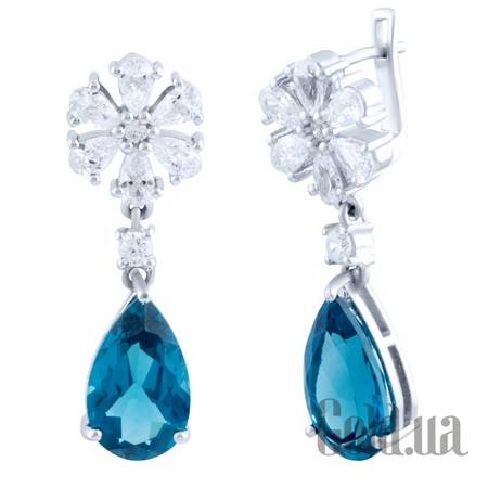 Серьги с подвесками Серебряные серьги с куб. циркониями и топазами