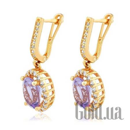 Серьги с подвесками Золотые серьги с аметистами и куб. циркониями