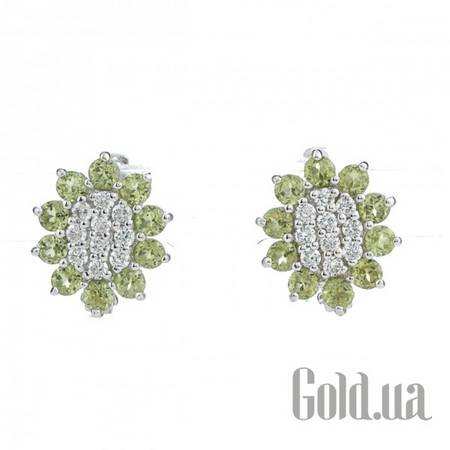 Серьги Серебряные серьги с хризолитами и куб. циркониями