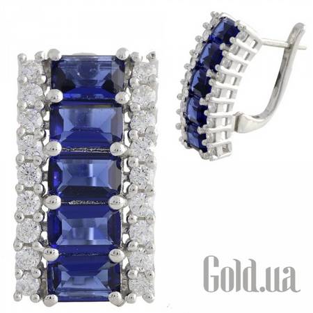 Серьги Серебряные серьги с куб. циркониями и синт. сапфирами