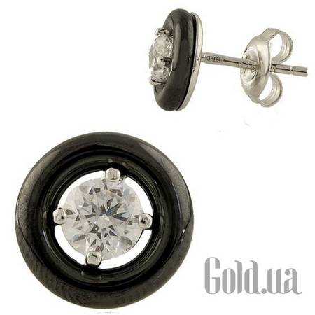 Серьги-гвоздики Серебряные серьги с керамикой и куб. циркониями