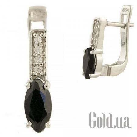 Серьги Серебряные серьги с сапфирами и куб. циркониями
