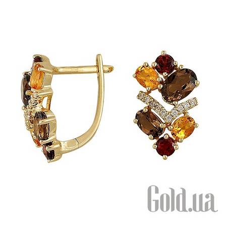 Серьги Золотые серьги с бриллиантами и полудрагоценными камнями