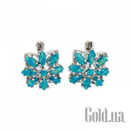 Серьги Серебряные серьги с синт. опалами