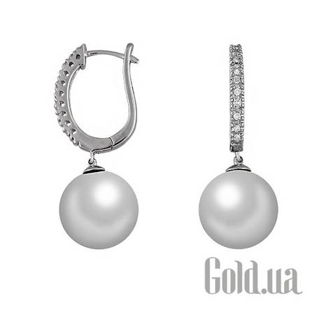 Серьги Золотые серьги с бриллиантами и жемчугом