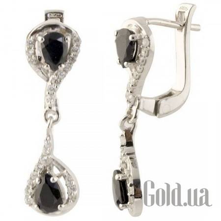Серьги с подвесками Серебряные серьги с сапфирами и куб. циркониями
