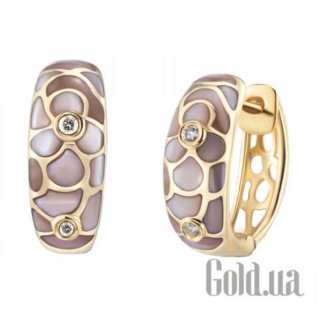 Серьги-кольца Золотые серьги с бриллиантами и перламутром