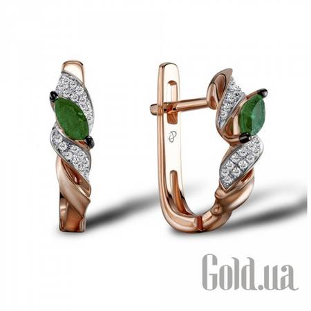 Серьги Золотые серьги с бриллиантами и изумрудами