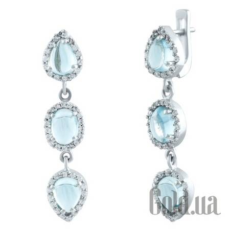 Серьги с подвесками Серебряные серьги с топазами и куб.циркониями