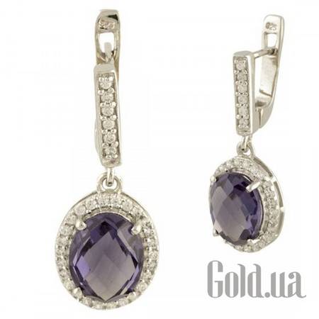 Серьги с подвесками Серебряные серьги с аметистами и куб. циркониями