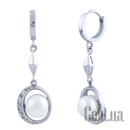 Серьги с подвесками Серебряные серьги с жемчугом и куб. циркониями