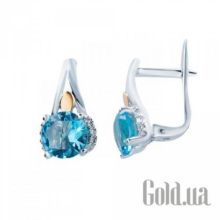 Серьги Серебряные серьги с куб. циркониями и вставками из золота