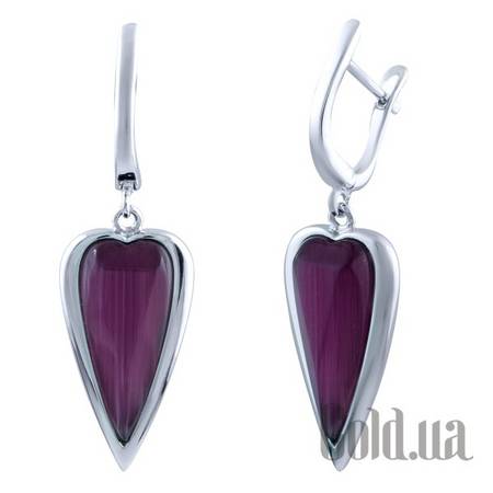 Серьги с подвесками Серебряные серьги с кошачьим глазом