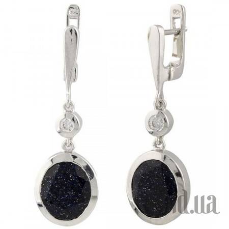 Серьги с подвесками Серебряные серьги с авантюринами и куб. циркониями