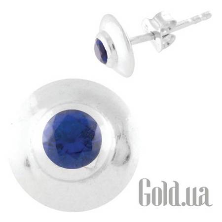 Серьги-гвоздики Серебряные серьги с синт. сапфирами
