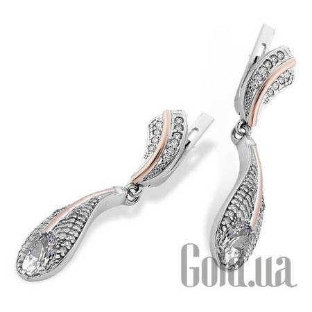 Серьги с подвесками Серебряные серьги с куб. циркониями в позолоте