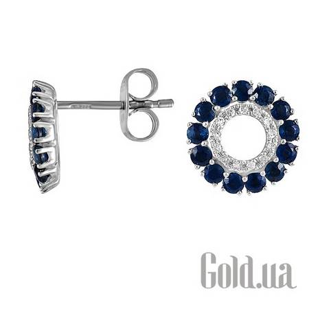 Серьги-гвоздики Золотые серьги с бриллиантами и сапфирами