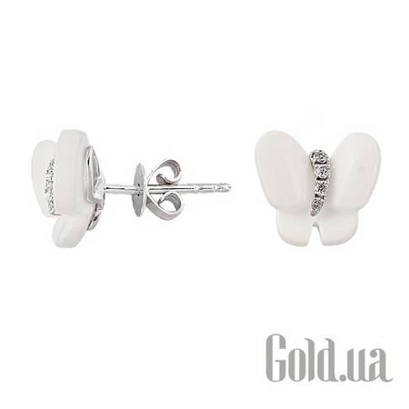 Серьги-гвоздики Золотые серьги с бриллиантами и агатом