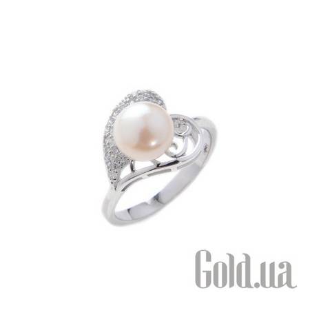 Женские кольца Женское серебряное кольцо с жемчугом и куб. циркониями, 18.5