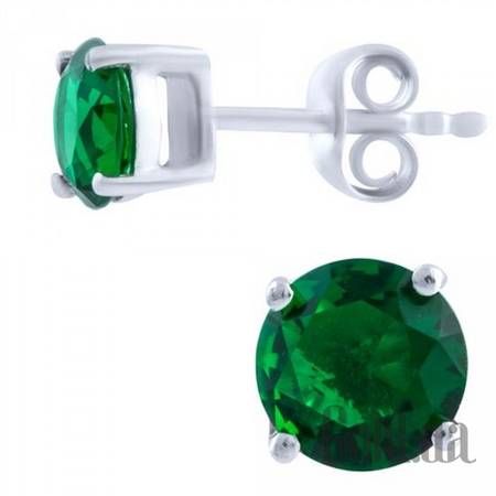 Серьги-гвоздики Серебряные серьги с синт. изумрудами