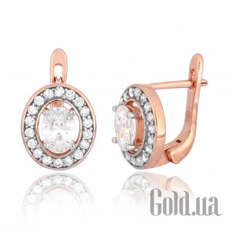 Серьги Серебряные серьги с  куб. циркониями в позолоте