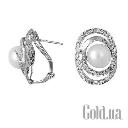Серьги Золотые серьги с бриллиантами и жемчугом