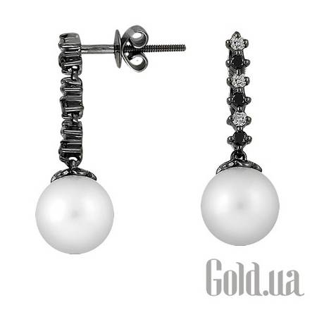 Серьги с подвесками Золотые серьги с бриллиантами и жемчугом